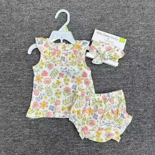 CH 565 - CUTE KOALA BABY GIRL 3PC SET W/ TURBAN (COLORFUL FLOWER)