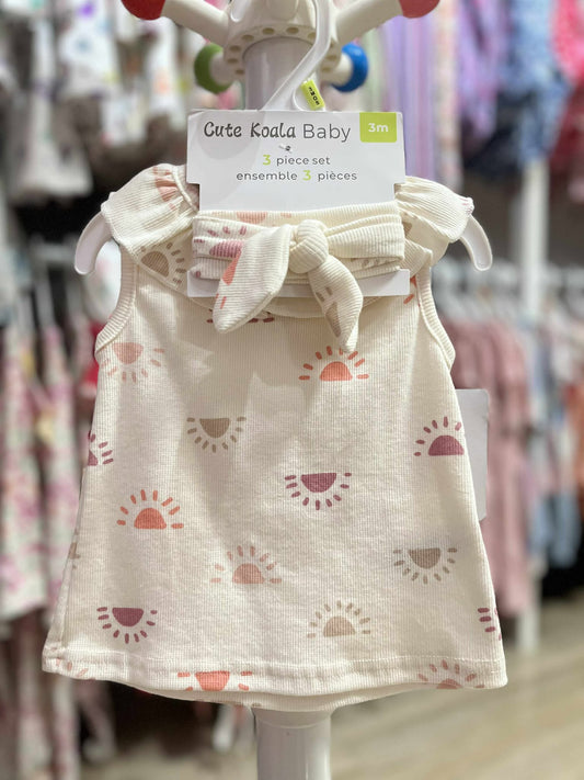 CH 565 - CUTE KOALA BABY GIRL 3PC SET W/ TURBAN (SUN)