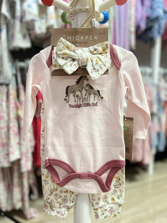 CH 610 - 3PC CHICKPEA LONGSLEEVE ONESIES W/ TURBAN (HORSE)