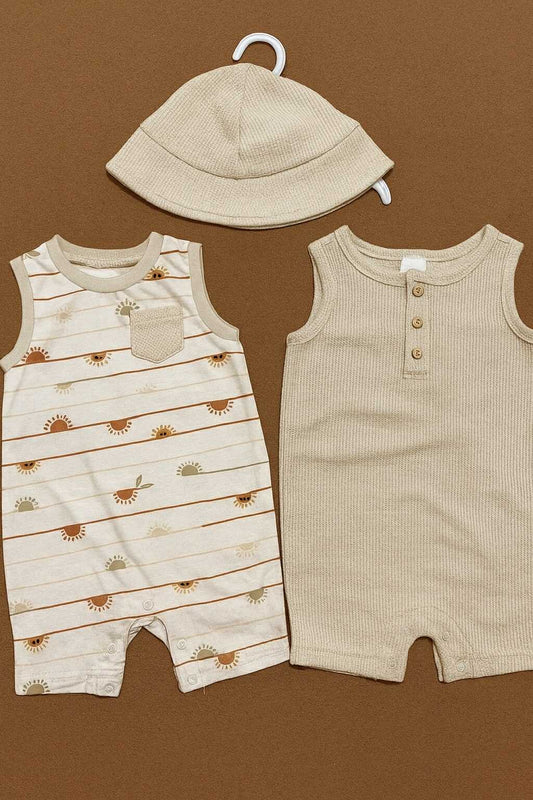 CHONH 118 PEKKLE 2PC ROMPERS & HAT SET (KHAKI)
