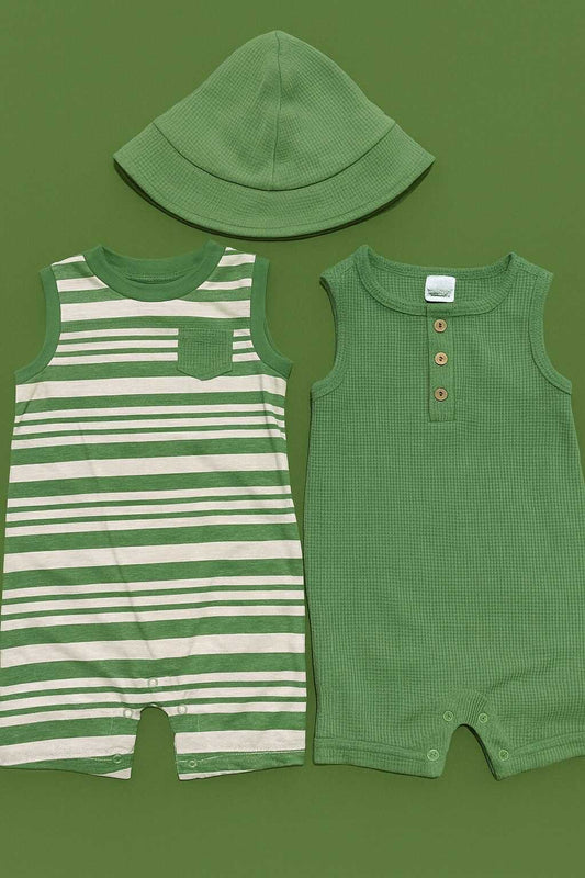 CHONH 118 PEKKLE 2PC ROMPERS & HAT SET (GREEN)