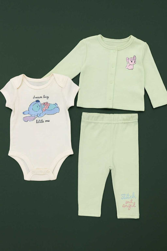 CHONH 155 DISNEY 3PC LONGSLEEVES & ONESIES PANTS SET