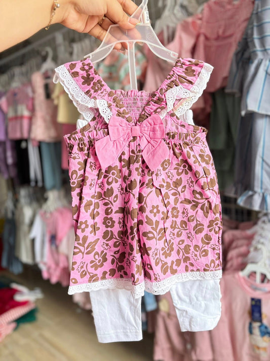 TH-SALE 02 MON CARAMEL GIRL PINK FLOWER DRESS WITH WHITE PANTS