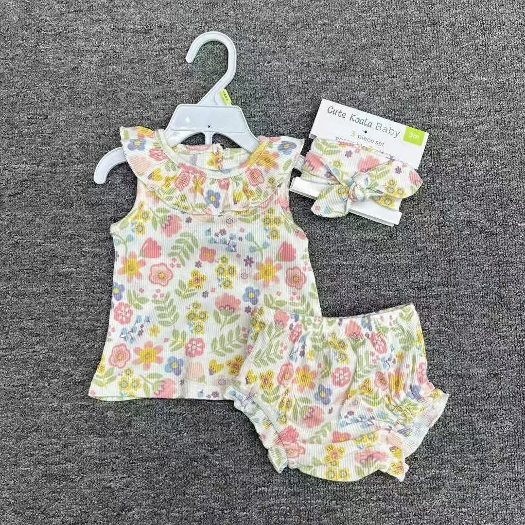 CH 565 - CUTE KOALA BABY GIRL 3PC SET W/ TURBAN (COLORFUL FLOWER)