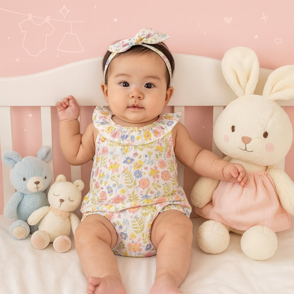 CH 565 - CUTE KOALA BABY GIRL 3PC SET W/ TURBAN (COLORFUL FLOWER)