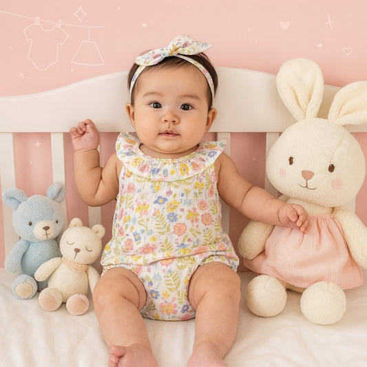 CH 565 - CUTE KOALA BABY GIRL 3PC SET W/ TURBAN (COLORFUL FLOWER)