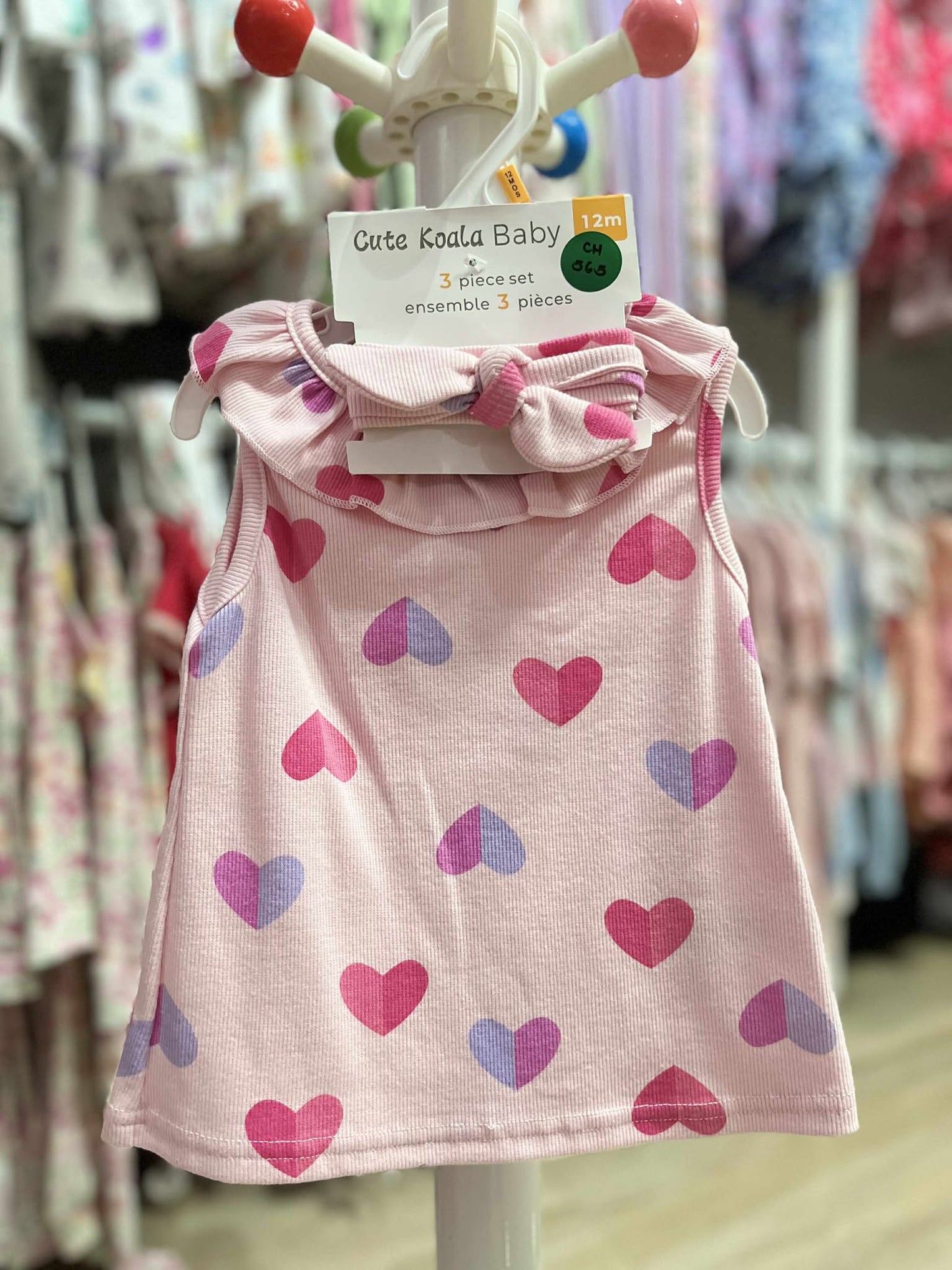 CH 565 - CUTE KOALA BABY GIRL 3PC SET W/ TURBAN (HEART)