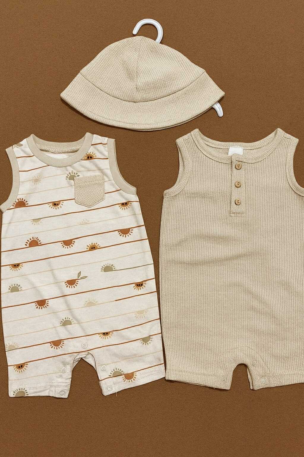 CHONH 118 PEKKLE 2PC ROMPERS & HAT SET (KHAKI)