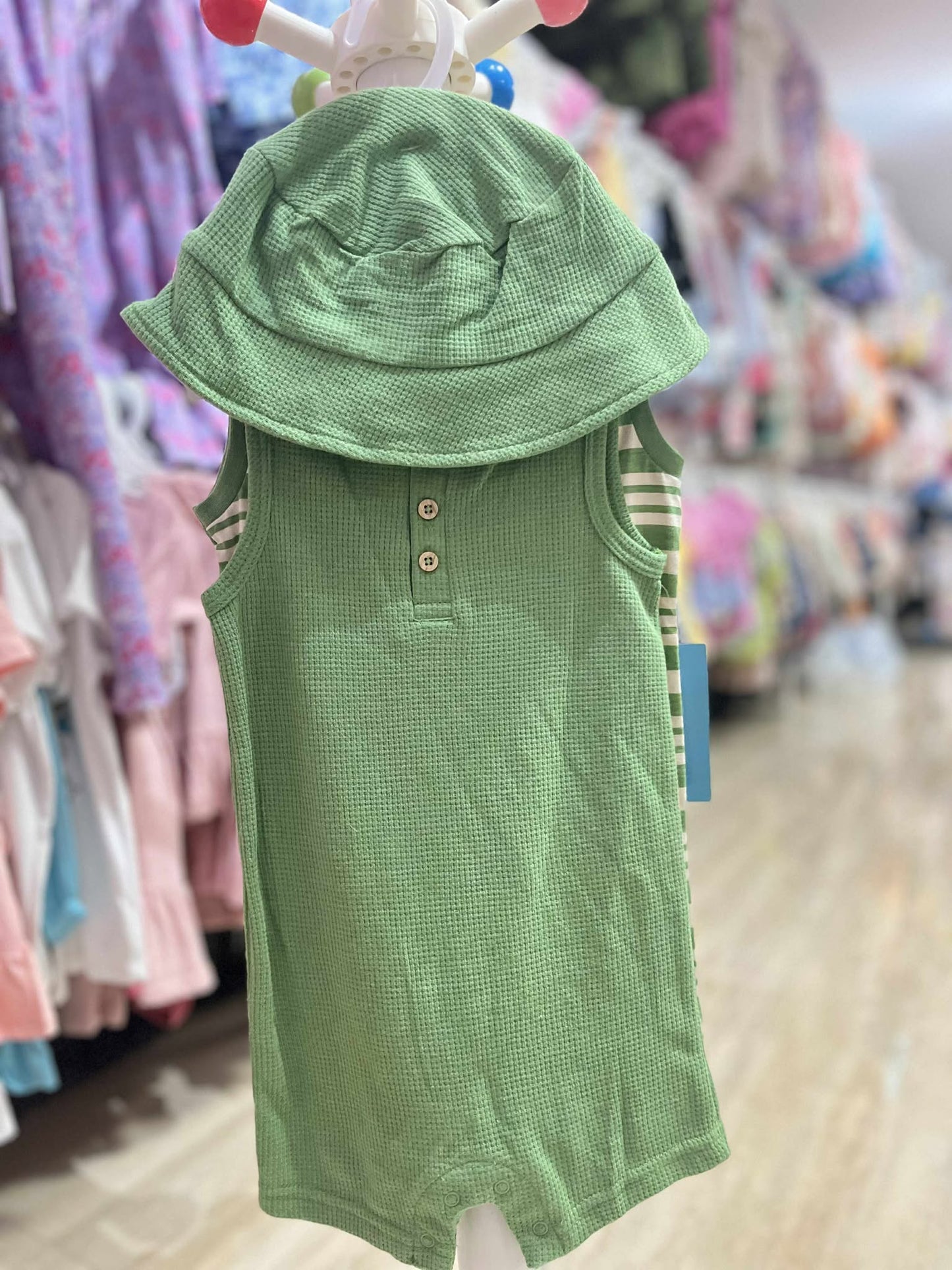 CHONH 118 PEKKLE 2PC ROMPERS & HAT SET (GREEN)