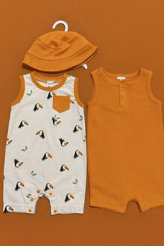 CHONH 118 PEKKLE 2PC ROMPERS & HAT SET (ORANGE)