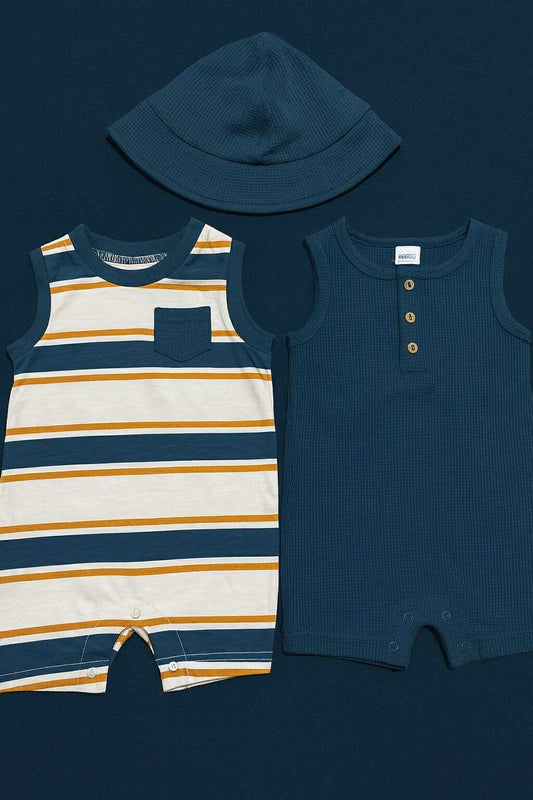 CHONH 118 PEKKLE 2PC ROMPERS & HAT SET (BLUE)