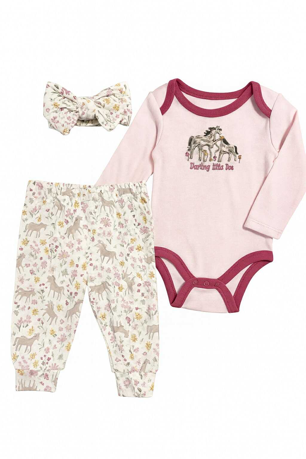 CH 610 - 3PC CHICKPEA LONGSLEEVE ONESIES W/ TURBAN (HORSE)