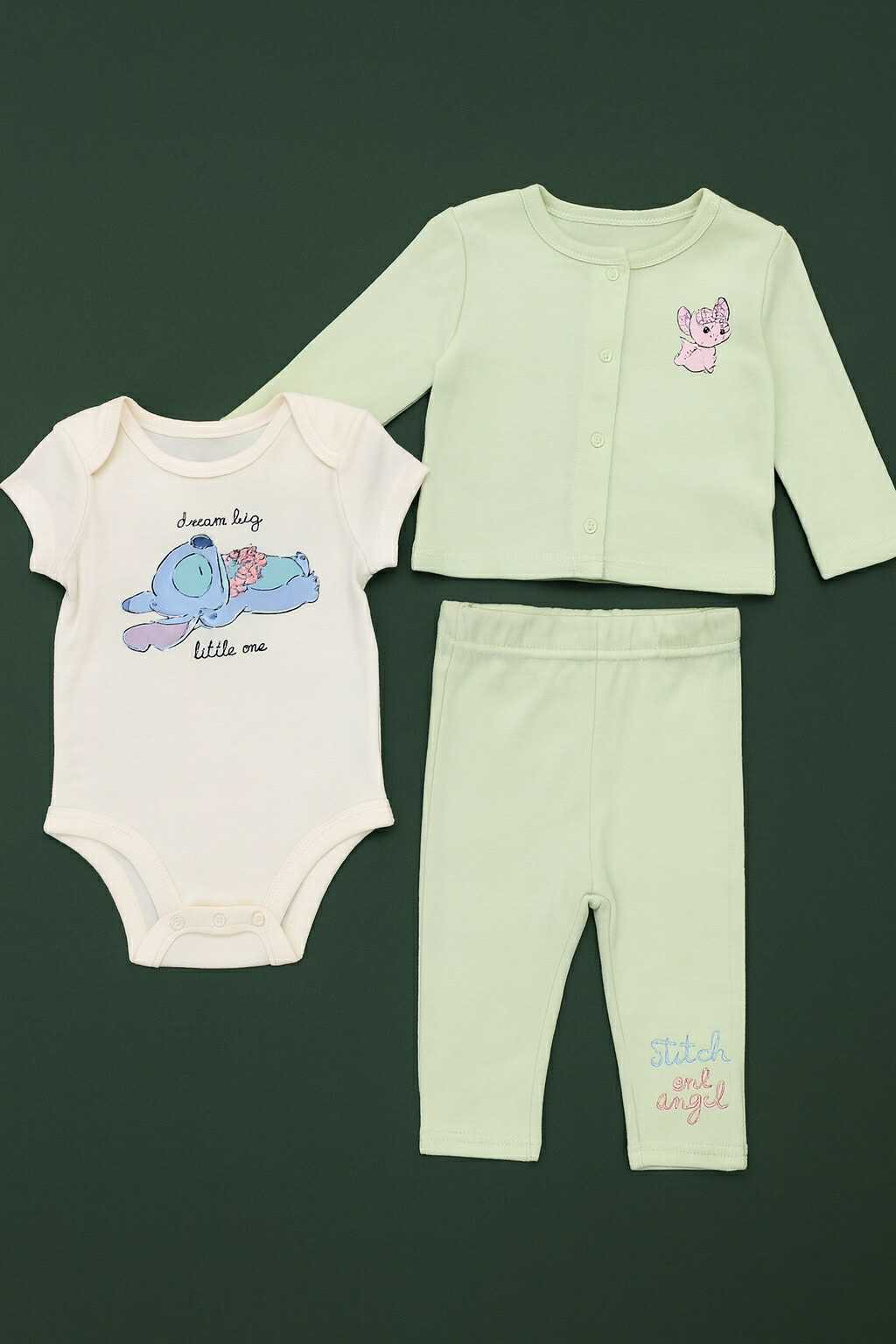 CHONH 155 DISNEY 3PC LONGSLEEVES & ONESIES PANTS SET