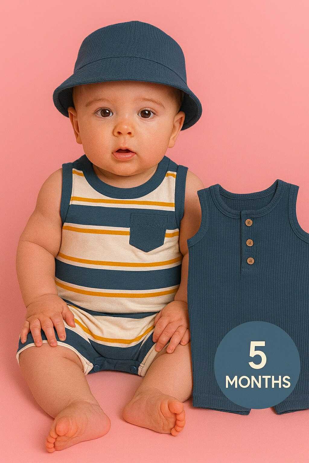 CHONH 118 PEKKLE 2PC ROMPERS & HAT SET (BLUE)