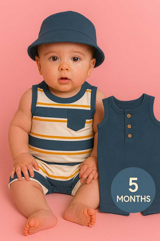 CHONH 118 PEKKLE 2PC ROMPERS & HAT SET (BLUE)