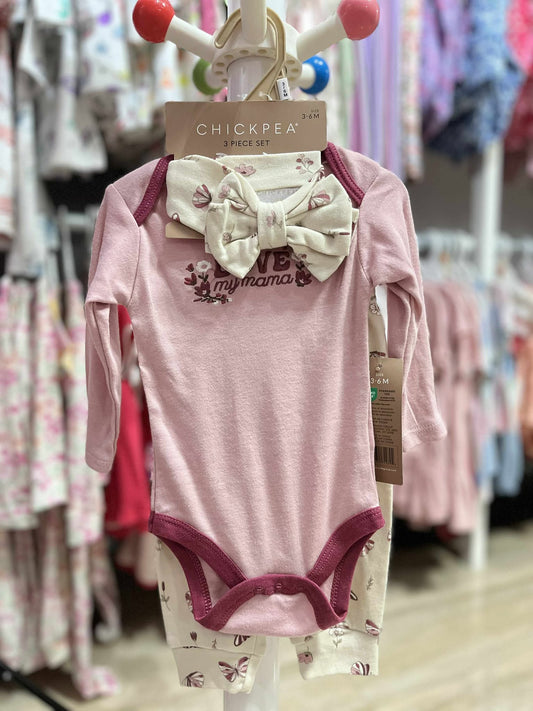 CH 610 - 3PC CHICKPEA LONGSLEEVE ONESIES W/ TURBAN (LOVE)