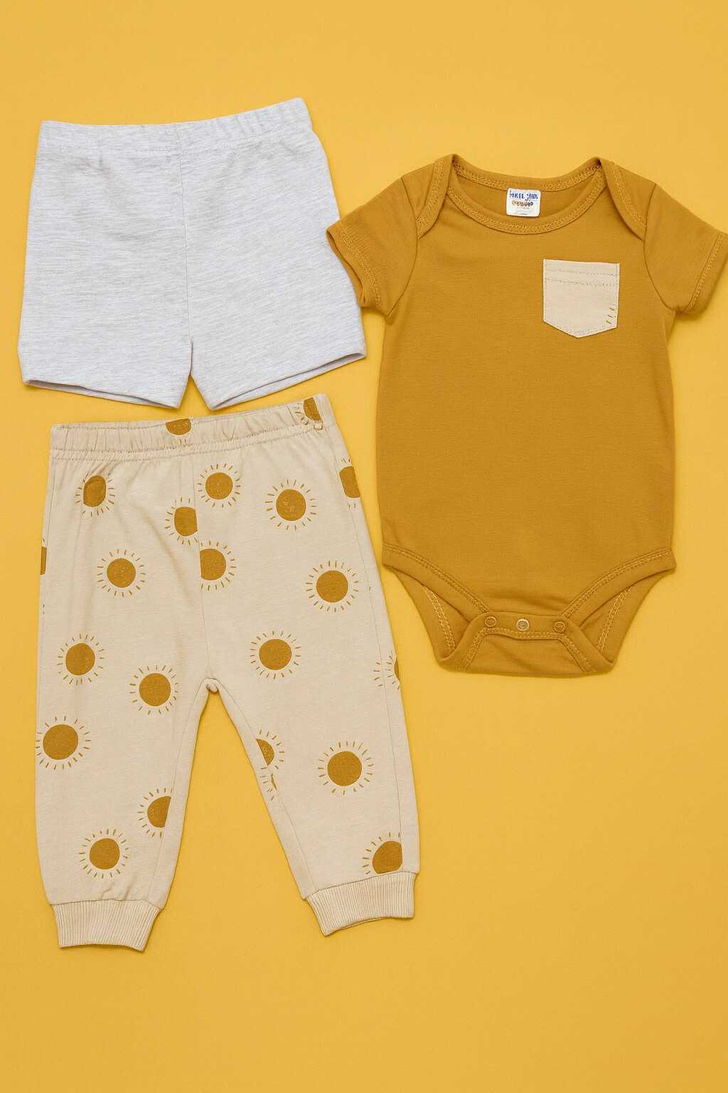 MINI THREADS 3PC ONESIES SHORT & PANTS SET