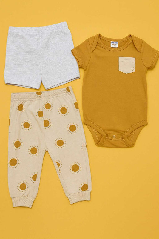 MINI THREADS 3PC ONESIES SHORT & PANTS SET