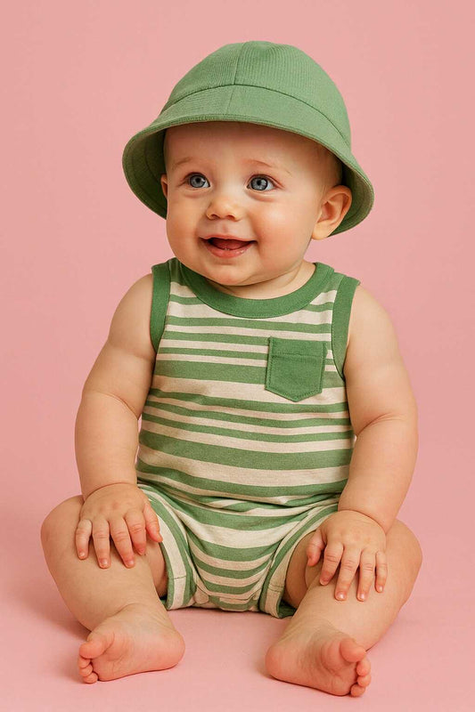 CHONH 118 PEKKLE 2PC ROMPERS & HAT SET (GREEN)
