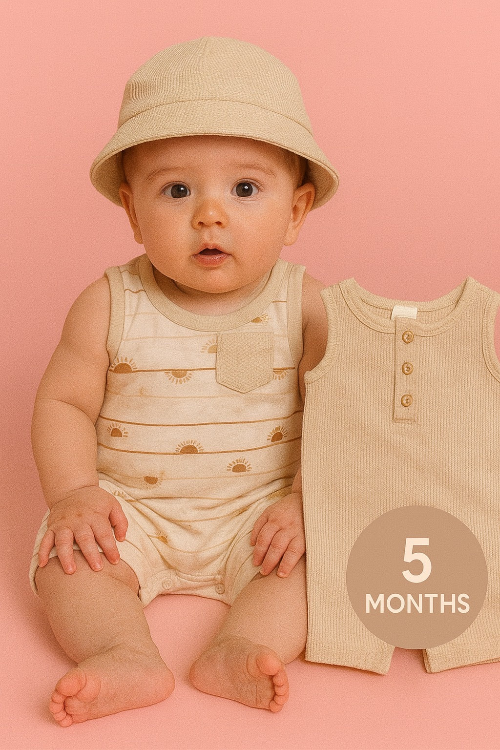 CHONH 118 PEKKLE 2PC ROMPERS & HAT SET (KHAKI)
