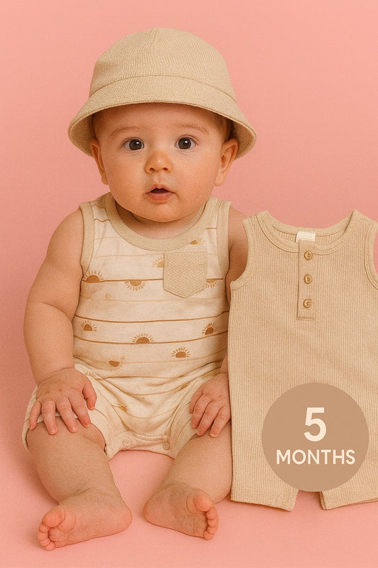CHONH 118 PEKKLE 2PC ROMPERS & HAT SET (KHAKI)