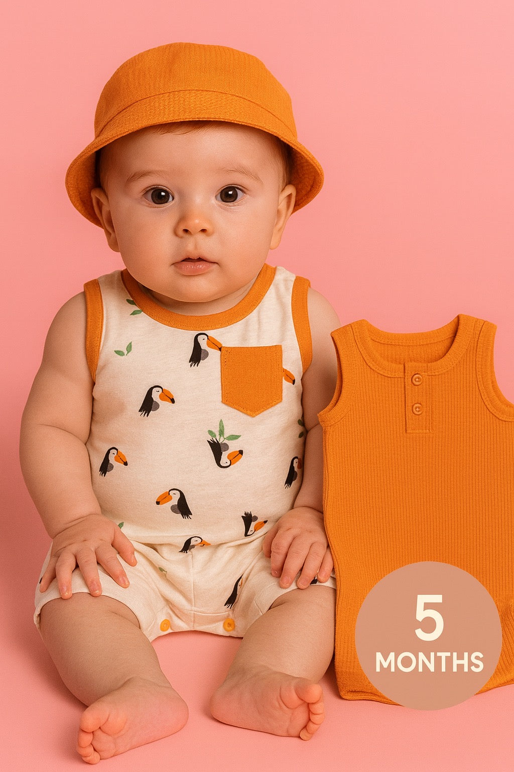CHONH 118 PEKKLE 2PC ROMPERS & HAT SET (ORANGE)