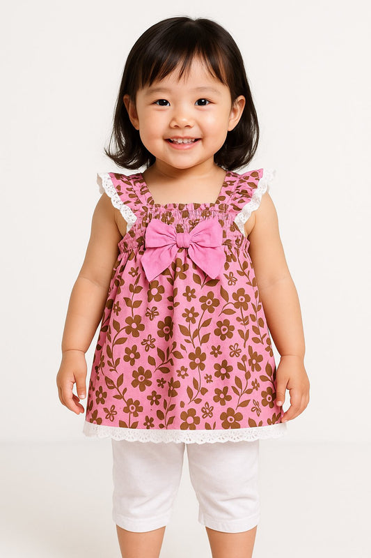 TH-SALE 02 MON CARAMEL GIRL PINK FLOWER DRESS WITH WHITE PANTS